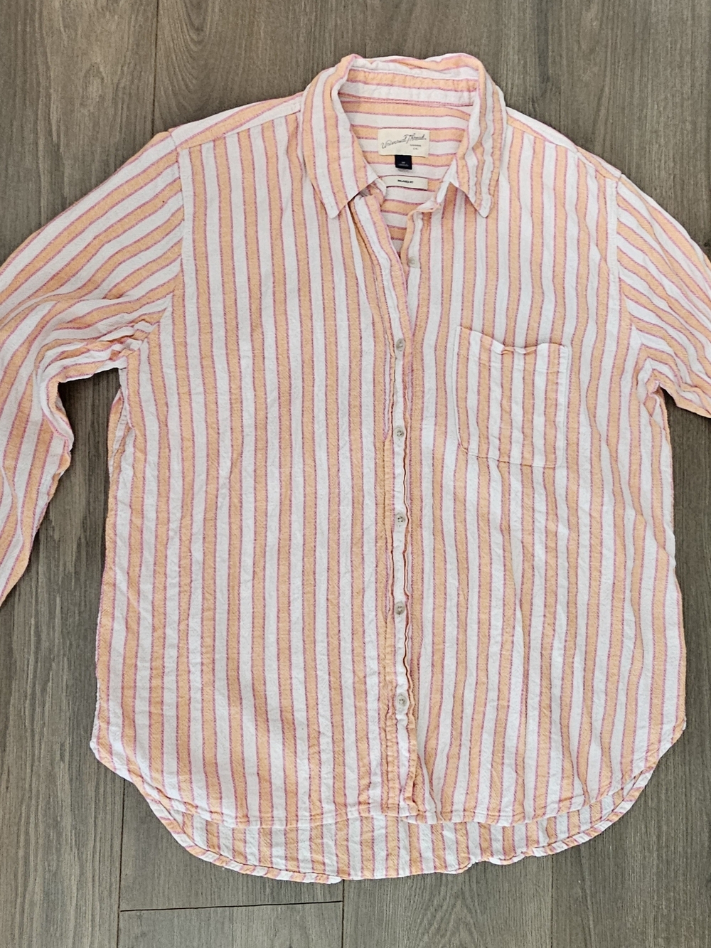 Universal Thread Women's Orange/ Pink/White Striped Button-Down Shirt- Size M